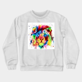 Neon Lion - colourful semi abstract - big cat - ink spatter painting Crewneck Sweatshirt